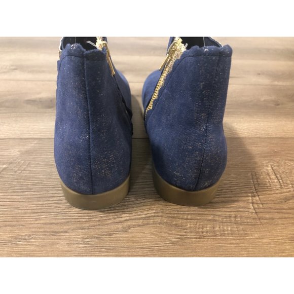 Girl's Land's End Blue Sparkle Metallic Scalloped Ankle Boots - Picture 4 of 7